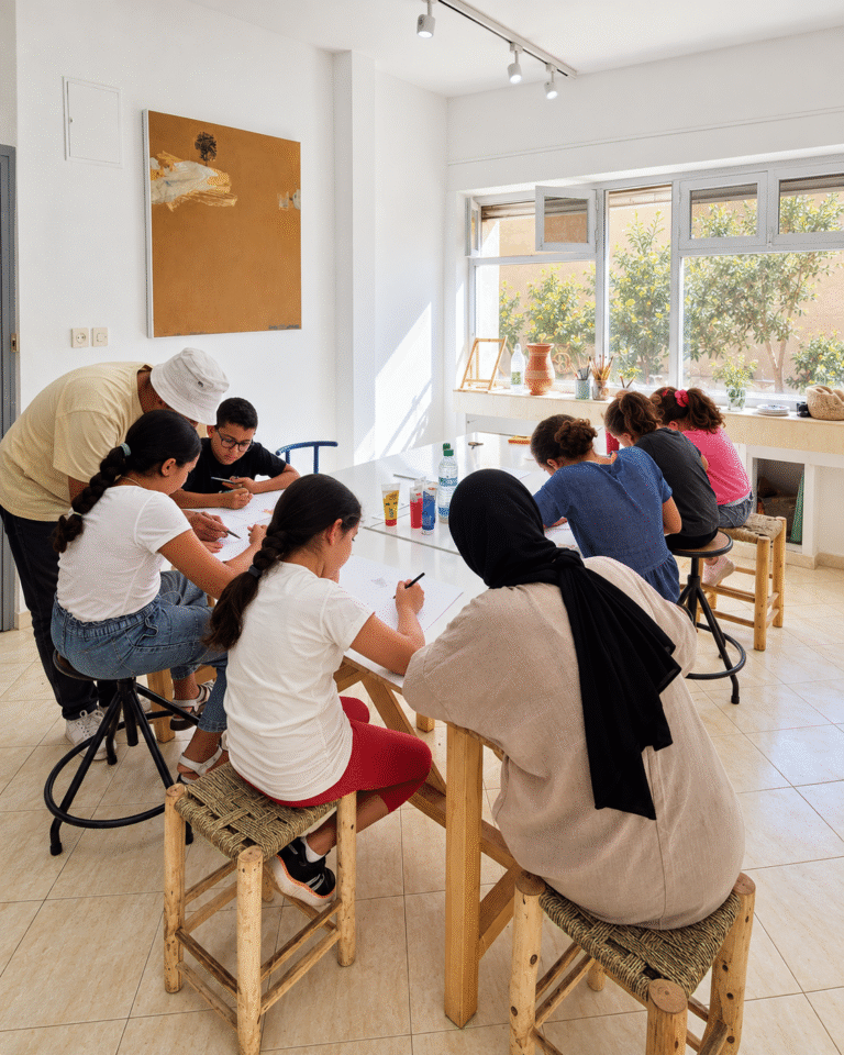Atelier de dessin pour enfants animé au centre ART PLUS Marrakech